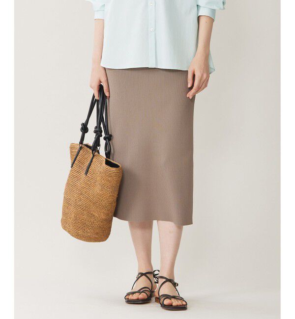 自由区「【洗える】リブストレッチタイト スカート」|スカート|モカ