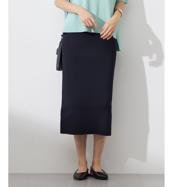 自由区「【洗える】リブストレッチタイト スカート」|スカート|ネイビー