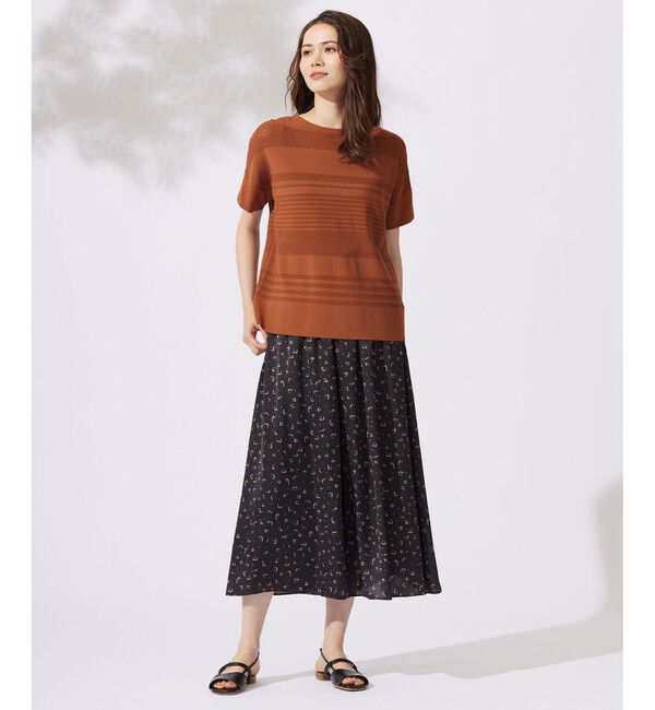 自由区「【UVカット・洗える】クレープストレッチボーダー ニット」|ニット・セーター|