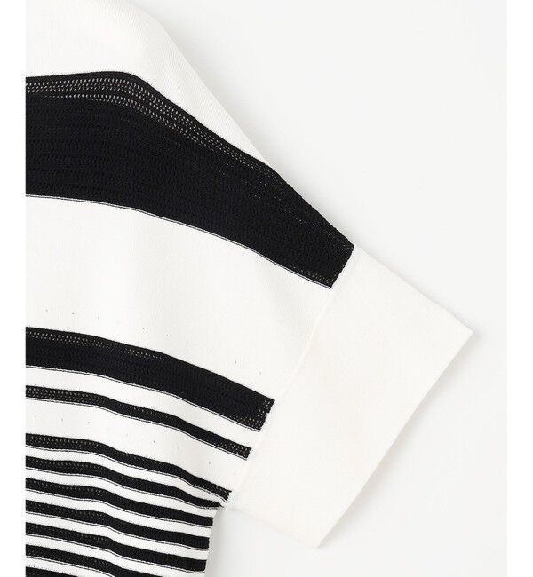 自由区「【UVカット・洗える】クレープストレッチボーダー ニット」|ニット・セーター|