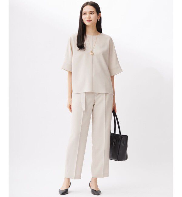 自由区「【セットアップ対応・接触冷感・UVカット・洗える】ライトリネンライク Tブラウス」|シャツ・ブラウス|