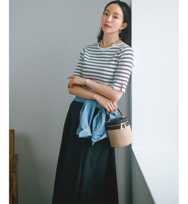 23区「【洗える】レーヨンポリエステルストレッチ 5分袖 ニット」|ニット・セーター|