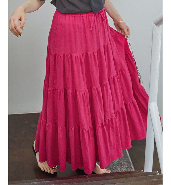 23区「【SLOW/一部店舗限定】ブライトリネン  ティアード スカート」|スカート|ローズ系