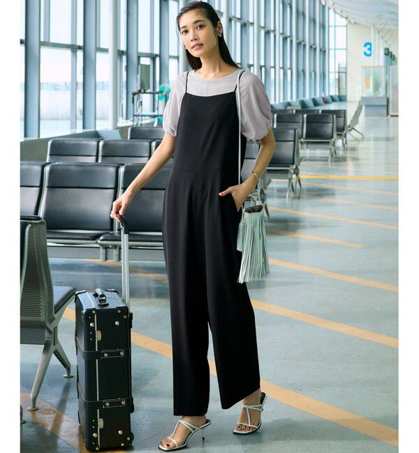 23区「【一部店舗限定/吸水速乾/UVカット/接触冷感/洗える】ストレッチジョーゼット オールインワン」|オールインワン|ブラック系