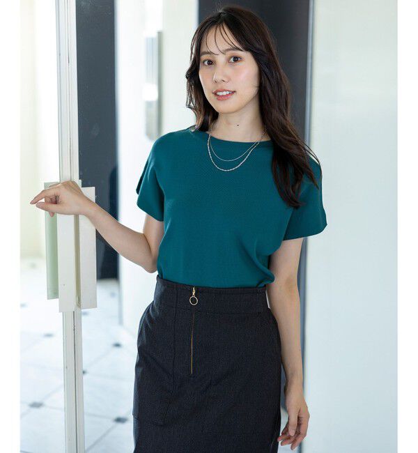 ANY SIS「【接触冷感・UVカット・洗える】ビューティクール フレンチ ニットＴ」|ニット・セーター|グリーン