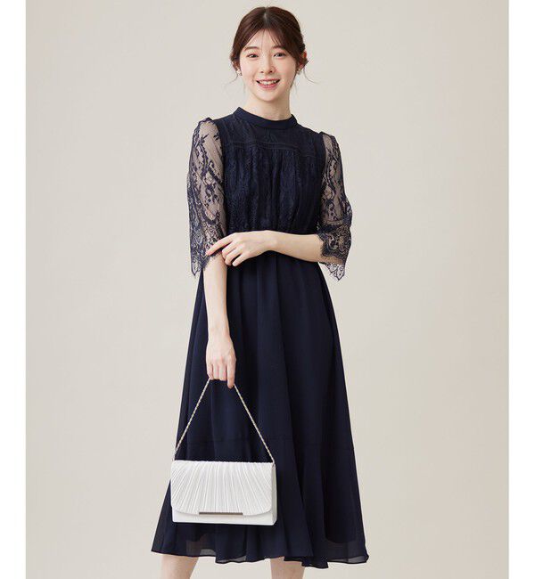 any SiS「【洗える】レーシーケープ ドレス」|ドレス|ネイビー