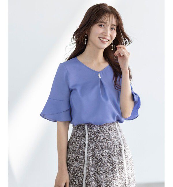 ANY SIS「【接触冷感・UVカット・速乾】スムージーポリエステル フレアスリーブ ブラウス」|シャツ・ブラウス|ブルー