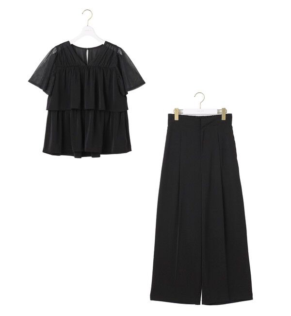 any SiS「【洗える】ティアードトップス&times;ワイドパンツSET」|スーツ|