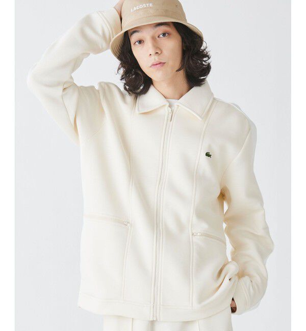 LACOSTE「ダブルフェイススウェットジップジャケット / ジップアップブルゾン」|ブルゾン・スタジャン|アイボリー