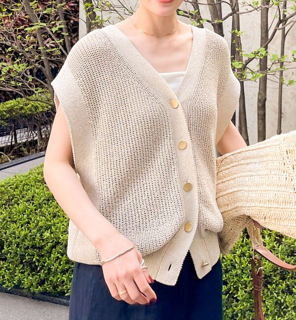 NOLLEY'S「《アンサンブル対応》《手洗い可能》ペーパーヤーン2WAYベスト」|ベスト・ジレ|ゴールド