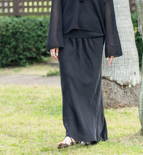 NOLLEY'S「《セットアップ対応》高機能 フィブリルサテンバイヤススカート」|スカート|ブラック