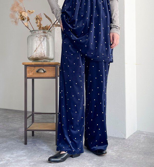 fredy emue「《セットアップ対応》ベロアドット刺繍イージーパンツ」|チノ|