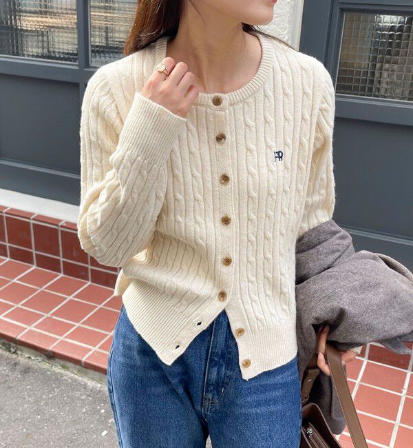fredy emue「ウール混FR刺繍ケーブル柄カーディガン」|ニット・セーター|