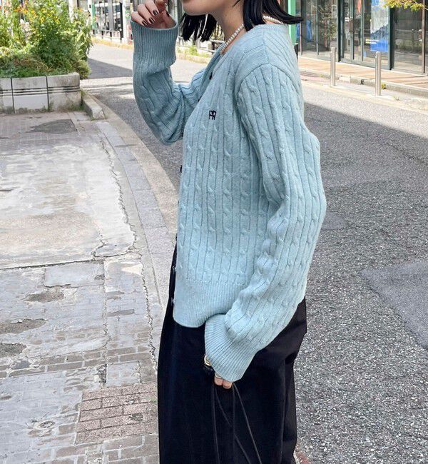 fredy emue「ウール混FR刺繍ケーブル柄カーディガン」|ニット・セーター|