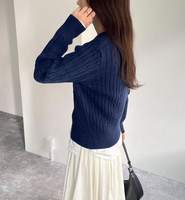 fredy emue「ウール混FR刺繍ケーブル柄カーディガン」|ニット・セーター|