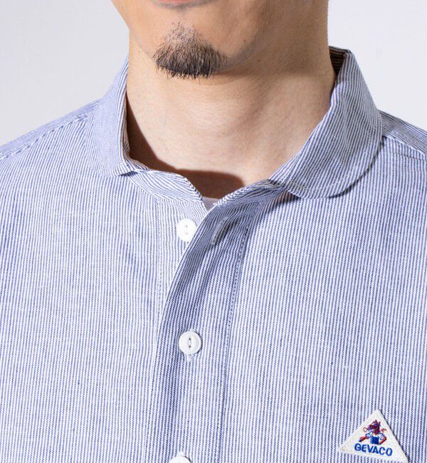 GLOSTER「【GEVACO/ゲバコ】コットンリネン プルオーバーシャツ ワンポイントロゴ ストライプ」|シャツ・ブラウス|