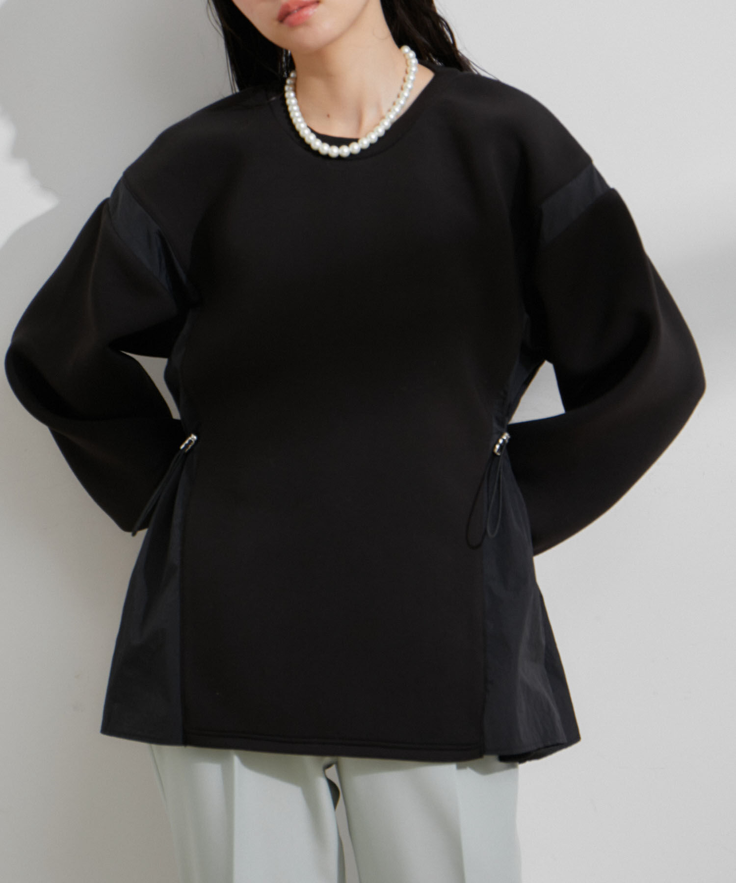 VIS「【スフレタッチシリーズ】ドロストドッキングチュニックプルオーバー」|その他|ブラック(01)