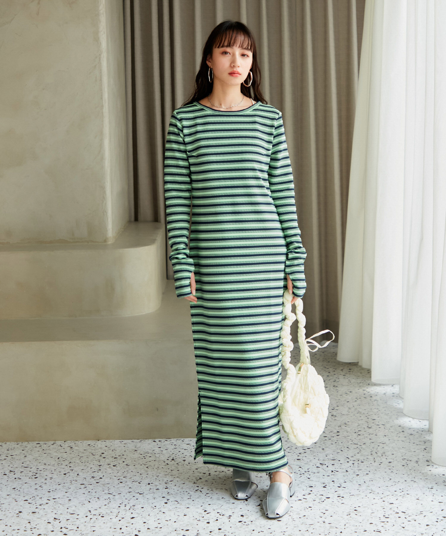 VIS「【STAYC/ISA着用】ジャガードマルチボーダーカットワンピース【洗える】」|ワンピース|