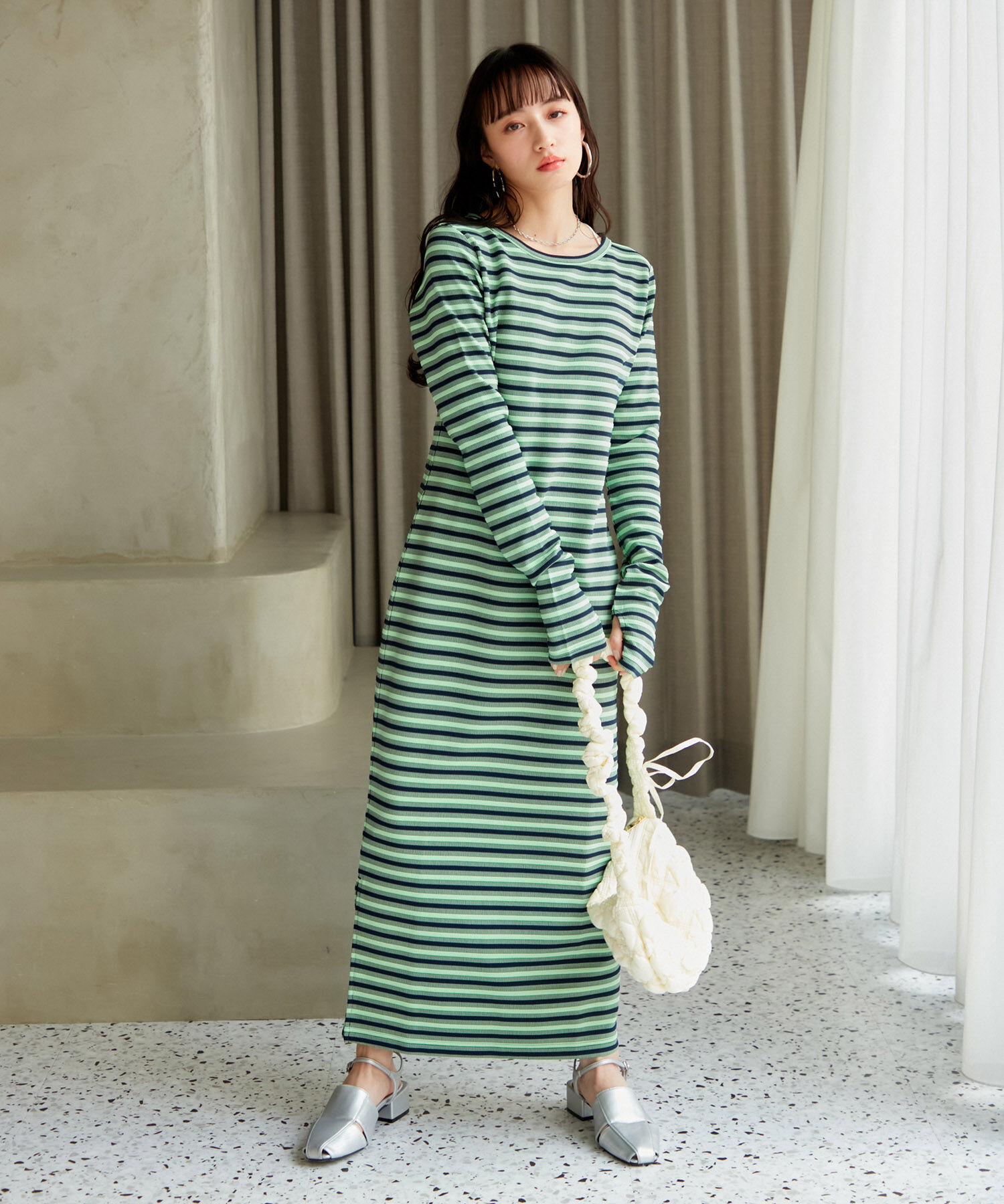 VIS「【STAYC/ISA着用】ジャガードマルチボーダーカットワンピース【洗える】」|ワンピース|