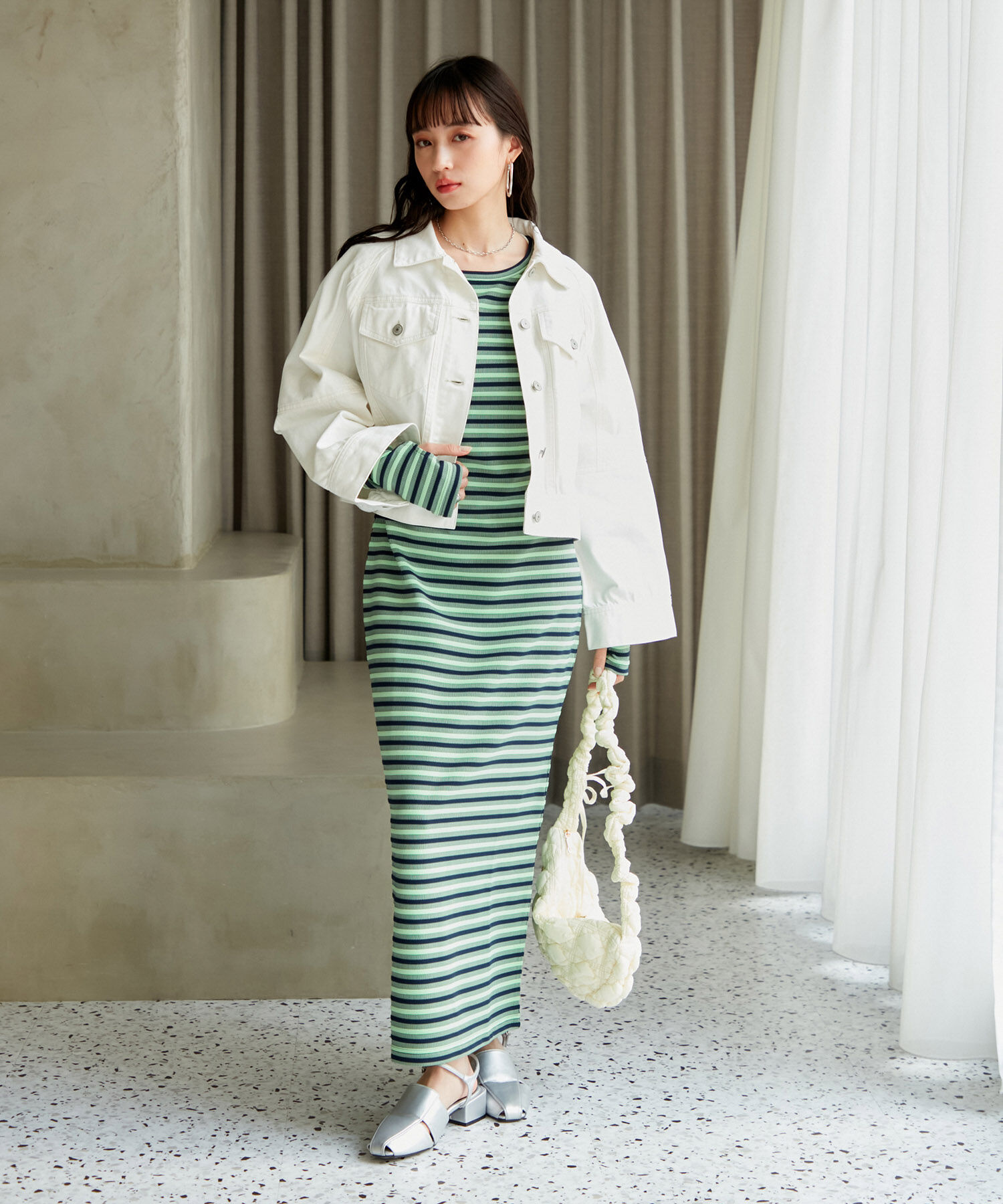 VIS「【STAYC/ISA着用】ジャガードマルチボーダーカットワンピース【洗える】」|ワンピース|