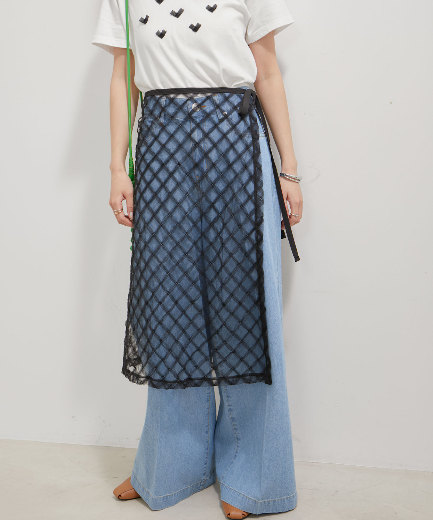 VIS「【WEB/一部店舗限定】アソートレースオーバーラップスカート」|スカート|ブラック系(02)