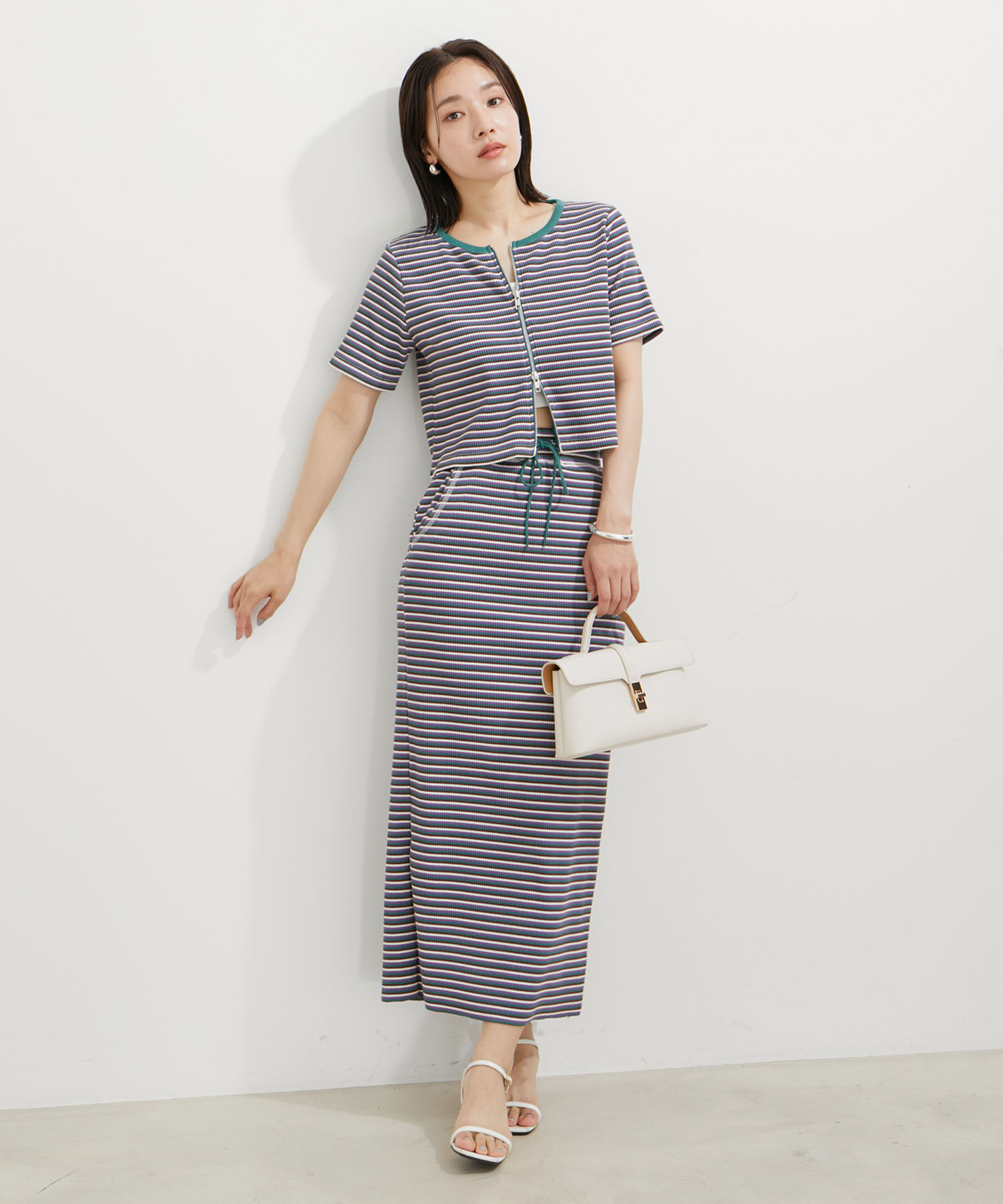 VIS「【セットアップ対応】リブ半袖ZIPカーディガン【洗える】」|カーディガン|