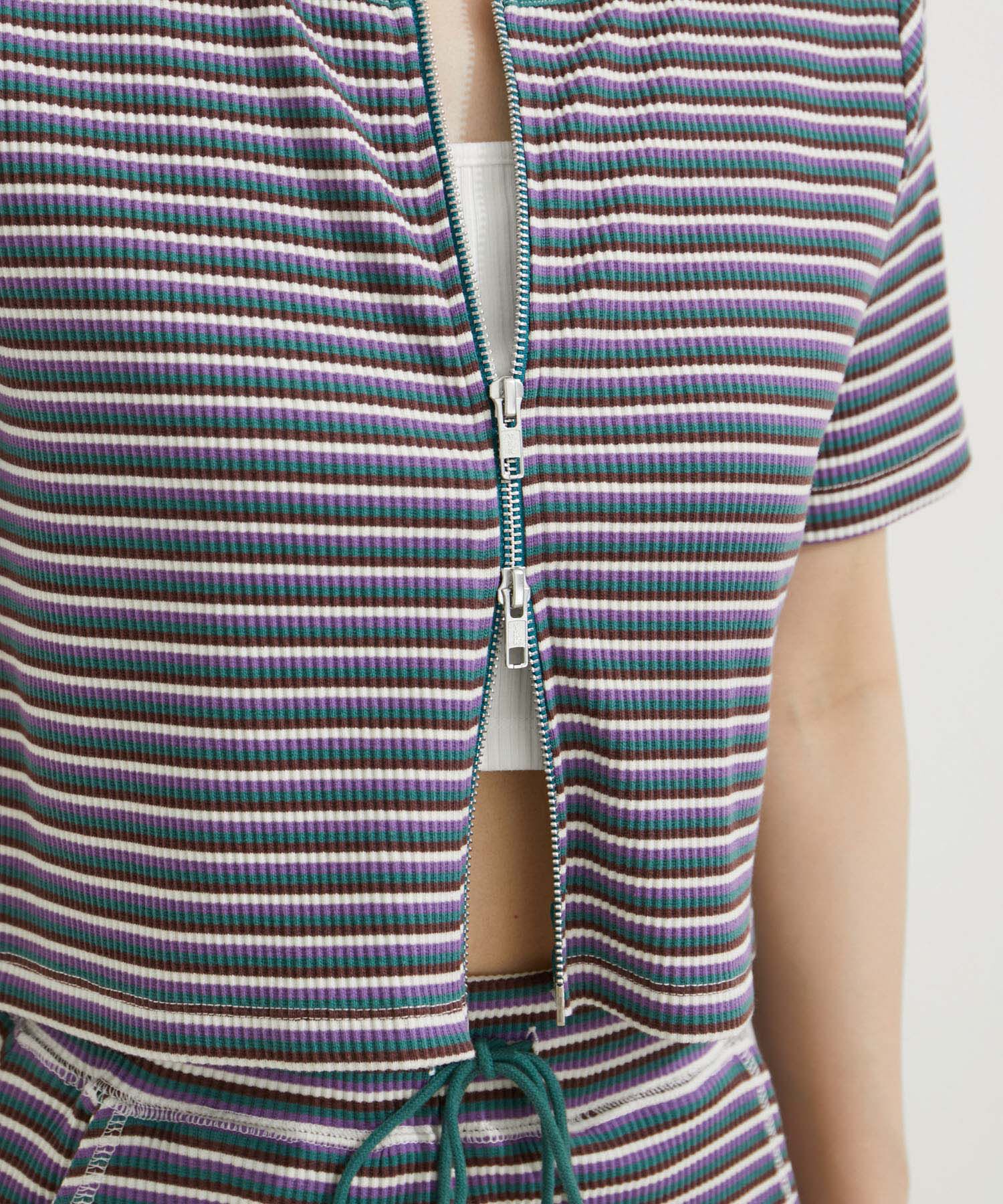 VIS「【セットアップ対応】リブ半袖ZIPカーディガン【洗える】」|カーディガン|