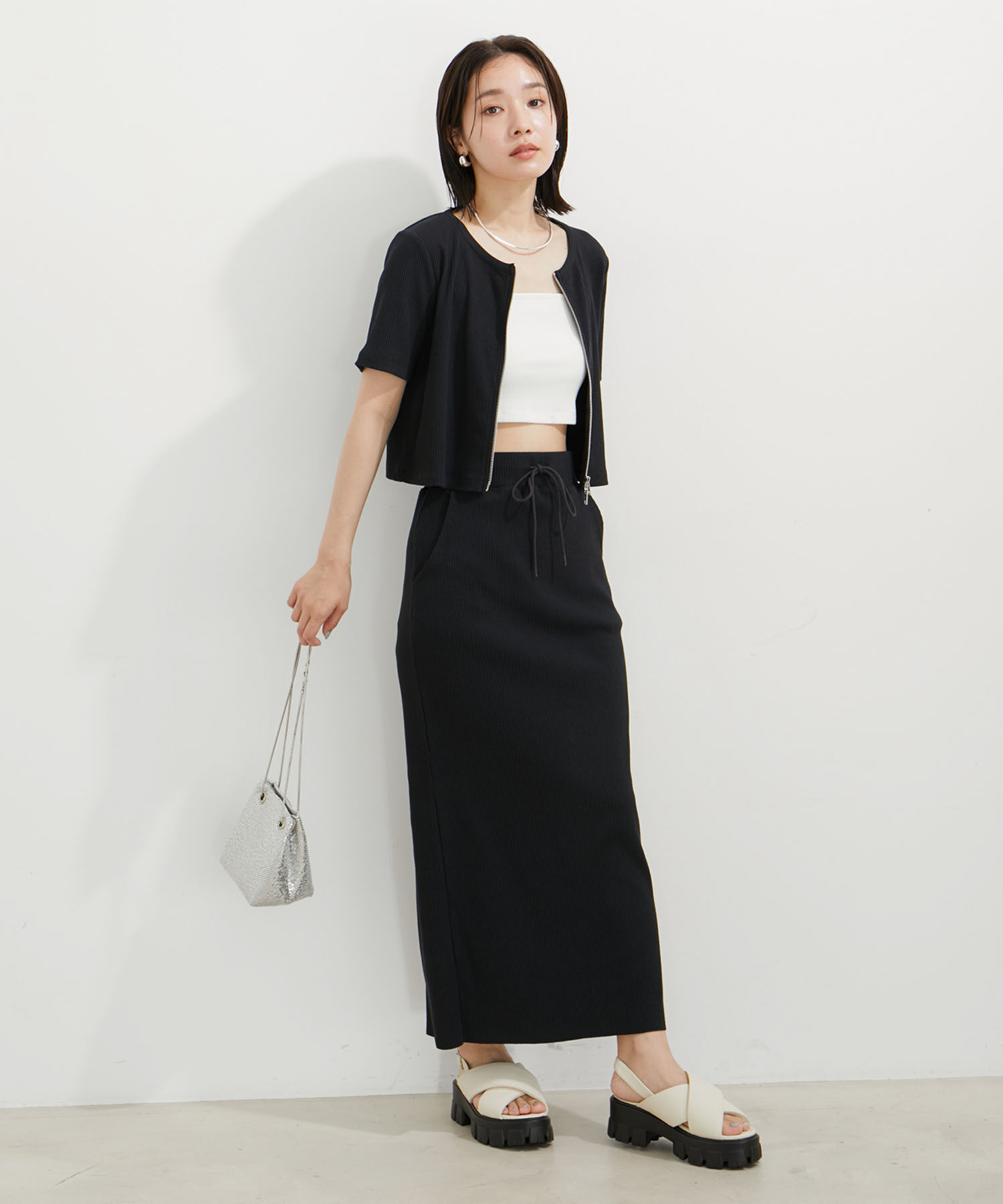 VIS「【セットアップ対応】リブ半袖ZIPカーディガン【洗える】」|カーディガン|