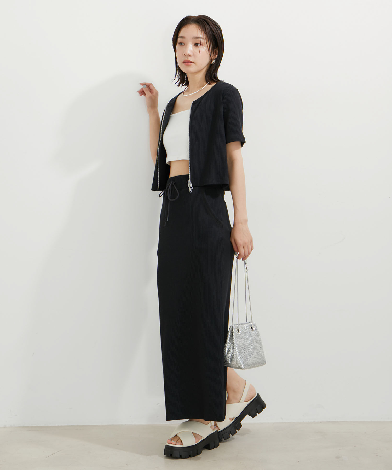 VIS「【セットアップ対応】リブ半袖ZIPカーディガン【洗える】」|カーディガン|