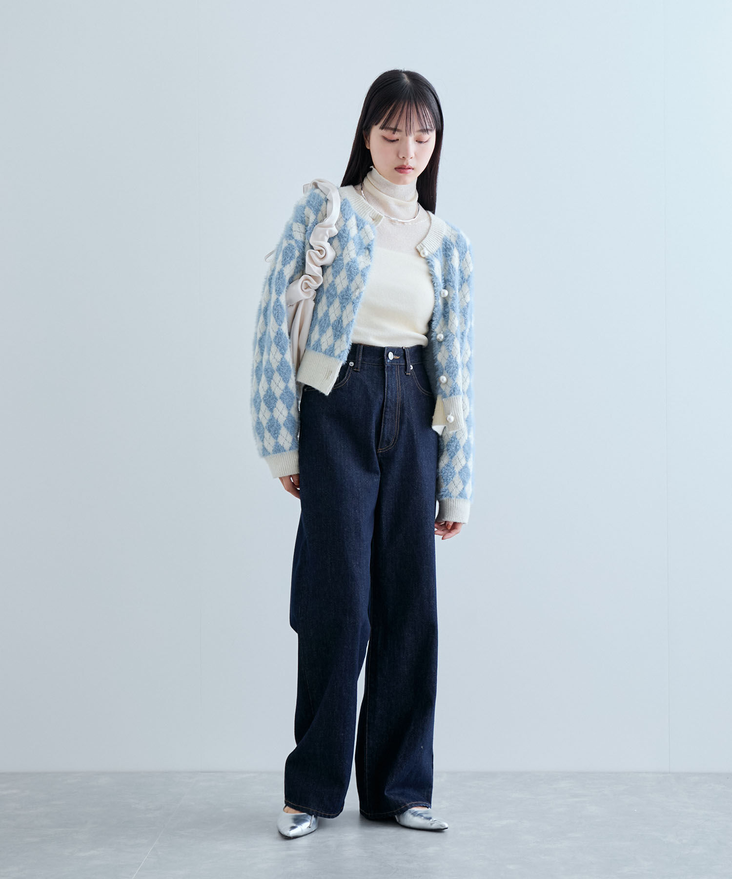 VIS「ミニアーガイル柄ビックパールボタンカーディガン」|カーディガン|