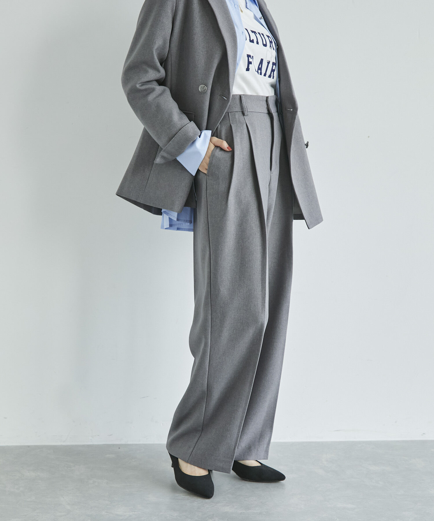 VIS「【新色追加】【美easy】ウーリッシュ2タックワイド/スラックスパンツ【洗える】」|スラックス|