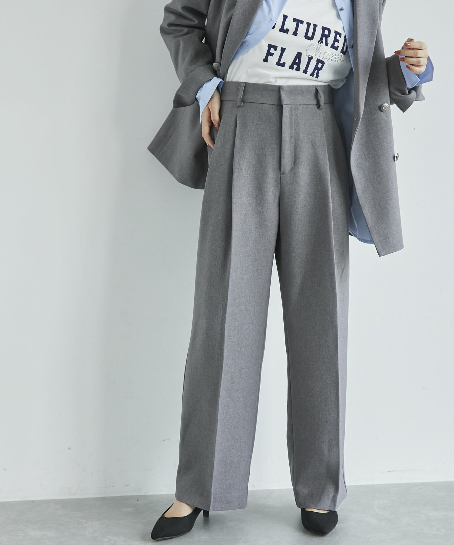 VIS「【新色追加】【美easy】ウーリッシュ2タックワイド/スラックスパンツ【洗える】」|スラックス|