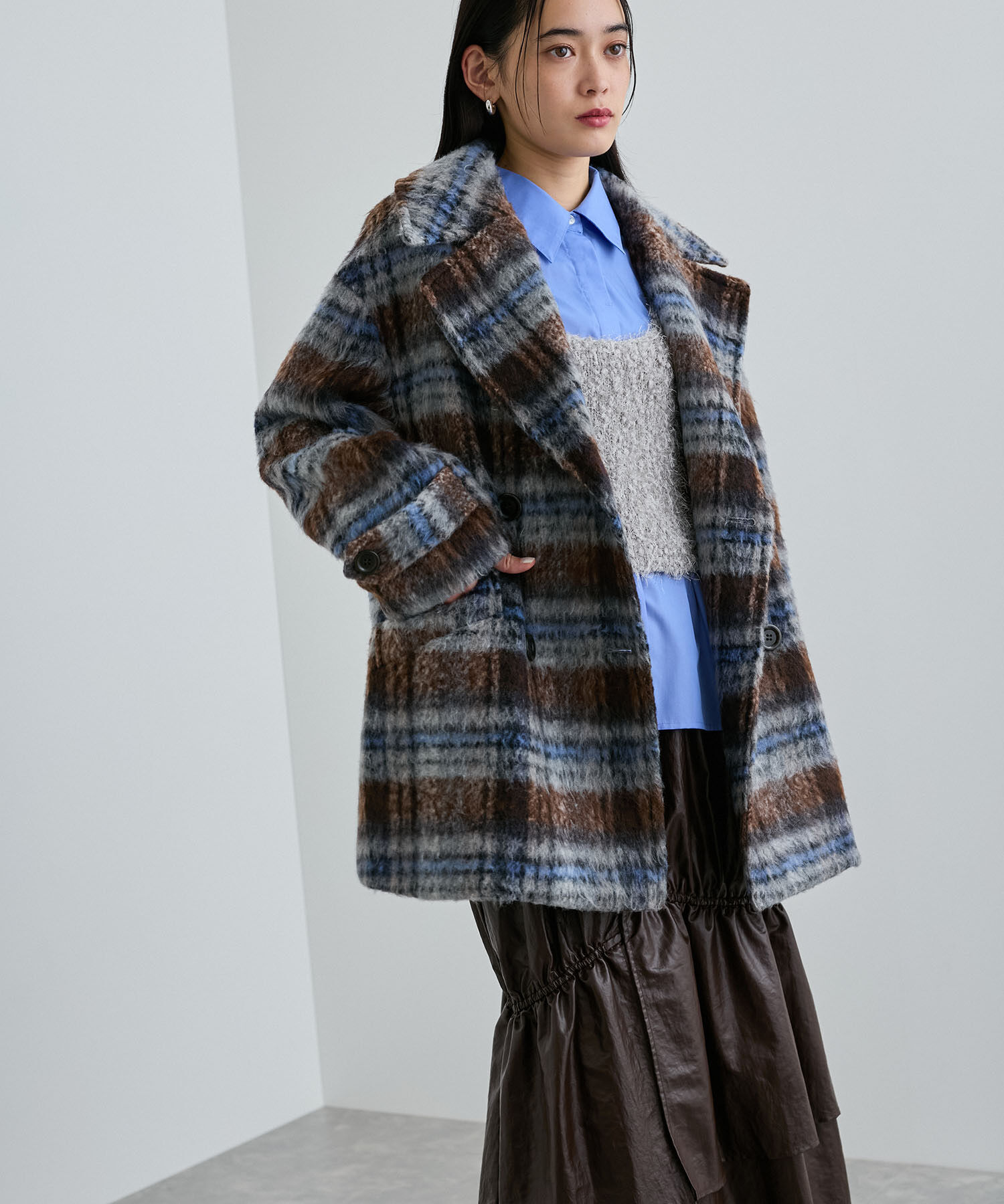 VIS「シャギーミディ丈Pコート」|ピーコート|