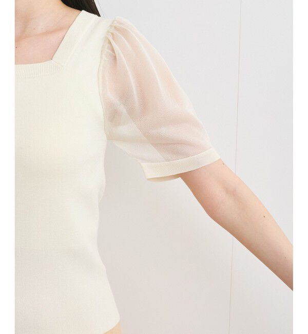 VIS「【洗える】スクエアネックシアーハーフスリーブニット」|ニット・セーター|