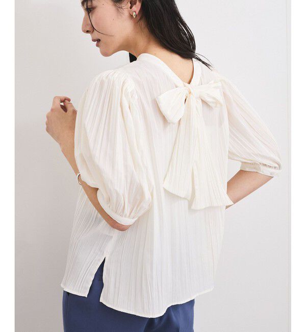 VIS「【2WAY】ビッグリボンハーフスリーブブラウス【洗える】」|シャツ・ブラウス|オフホワイト(15)