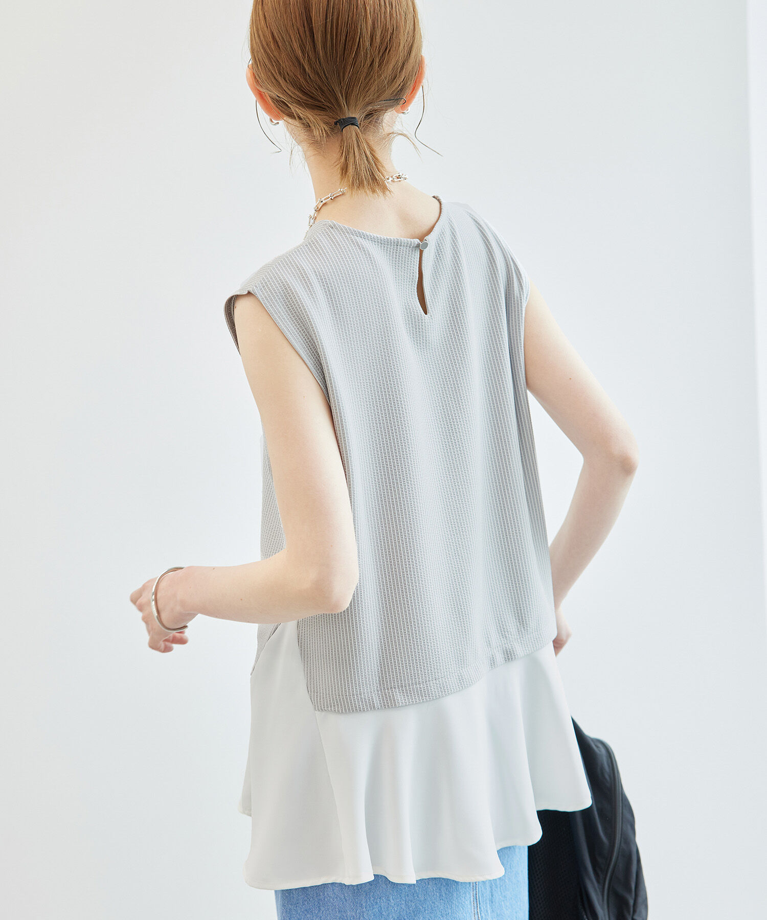 Rope&rsquo;Picnic「サッカージャージ異素材トップス/リンクコーデ」|Tシャツ・カットソー|グレー(07)