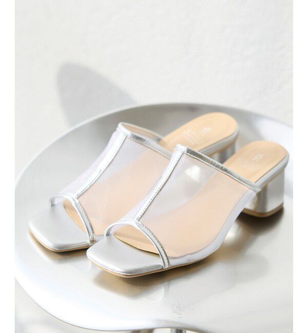 ROPE PICNIC PASSAGE「スクエアトゥチュールミュール」|パンプス|シルバー(93)