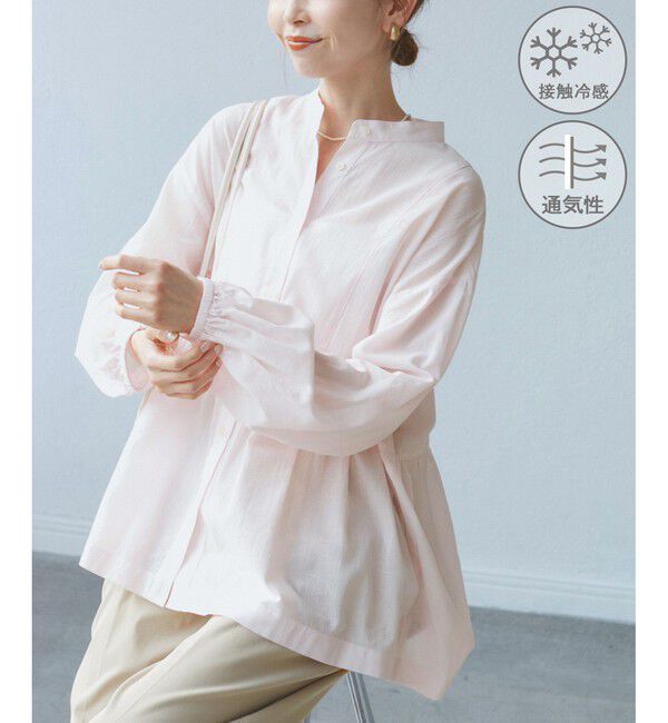 Rope&rsquo;Picnic「【接触冷感・通気性】お着軽シャツシリーズ/綿ボイルペプラムシャツ」|シャツ・ブラウス|ピンク(63)