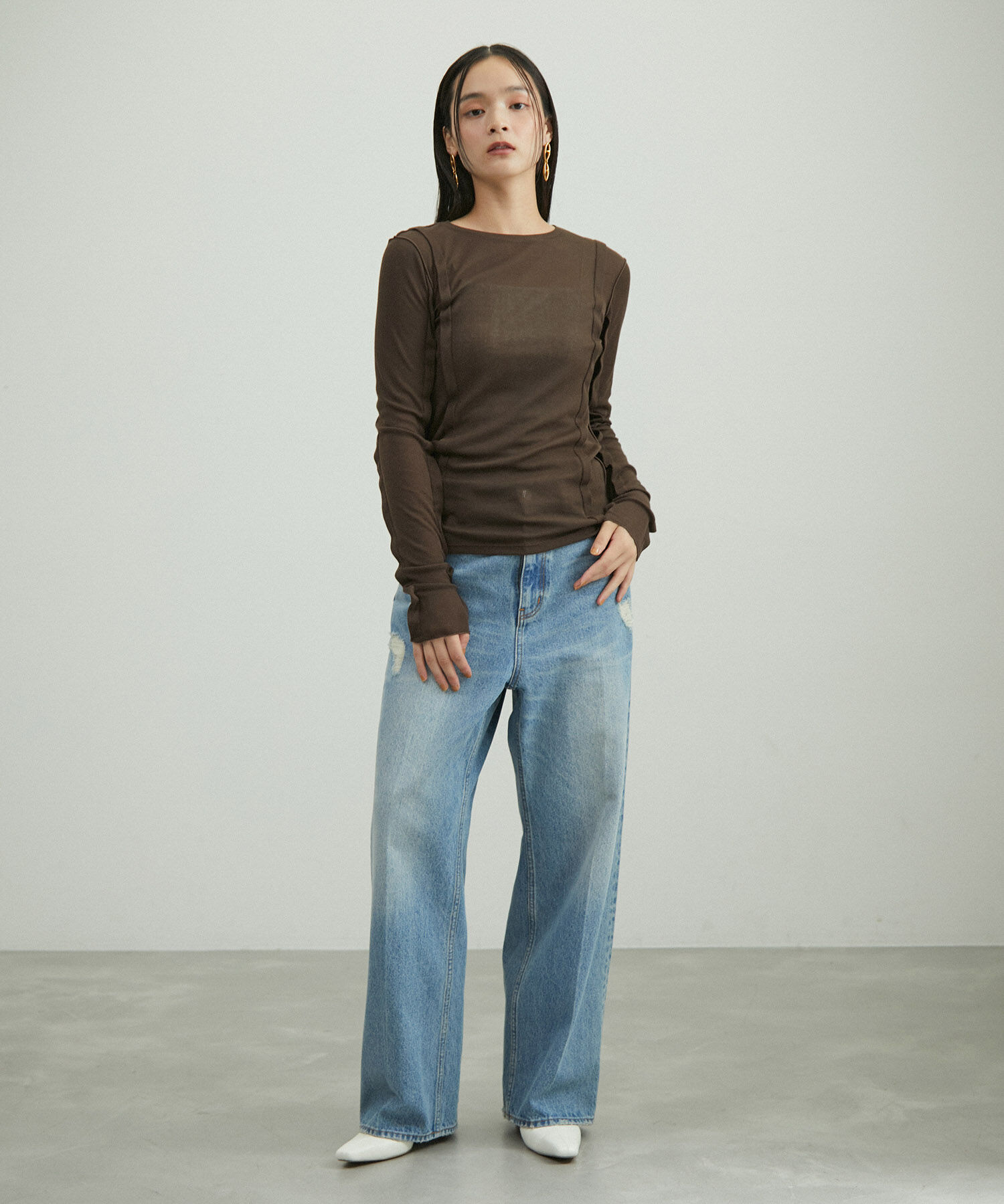 ADAM ET ROPE'「シアーテレコタックニュアンスロンT」|Tシャツ・カットソー|