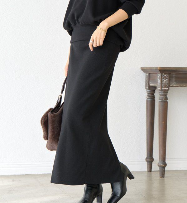  「【楽ちん美シルエット】コットンストレッチニットスカート」|スカート|ブラック