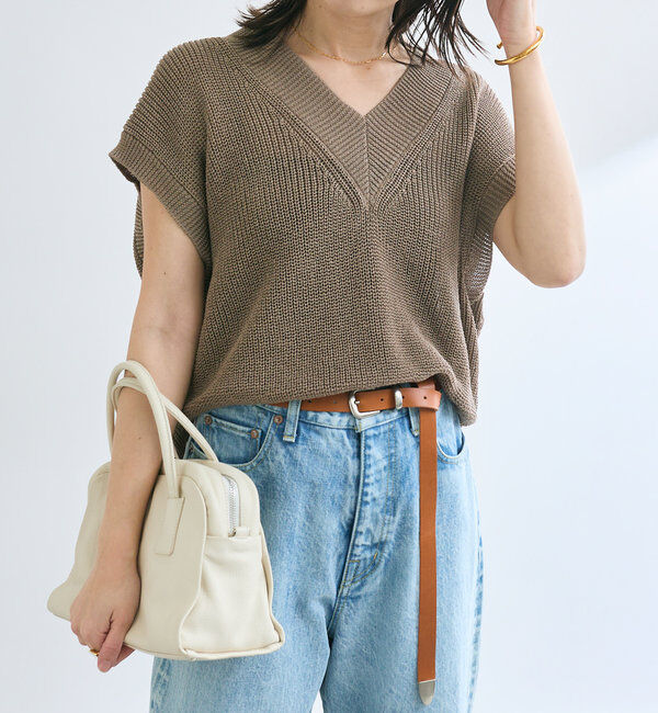  「【ウォッシャブル】ギマコットンニットベスト」|ニット・セーター|