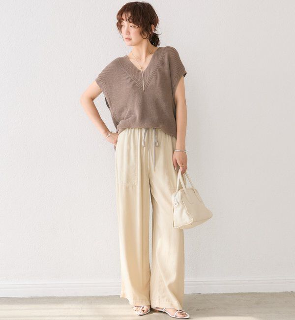  「【ウォッシャブル】ギマコットンニットベスト」|ニット・セーター|