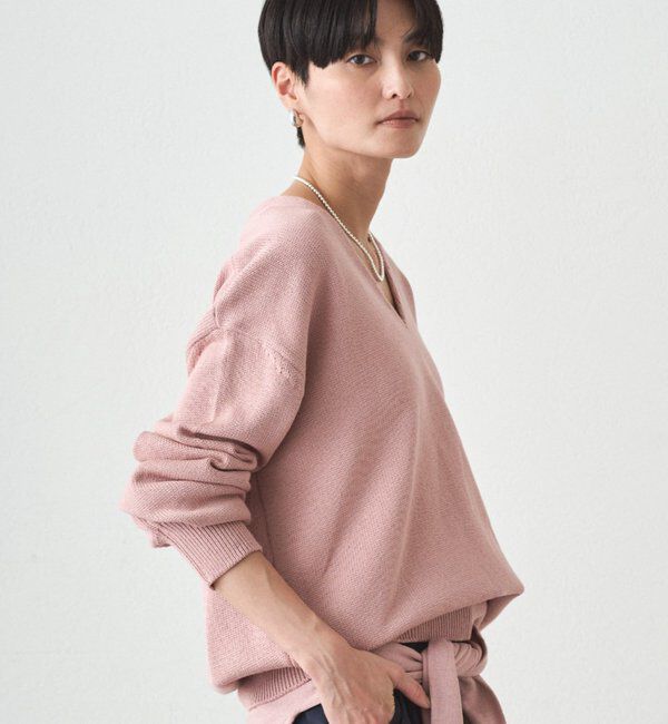 「コットンVニット」|ニット・セーター|ピンク