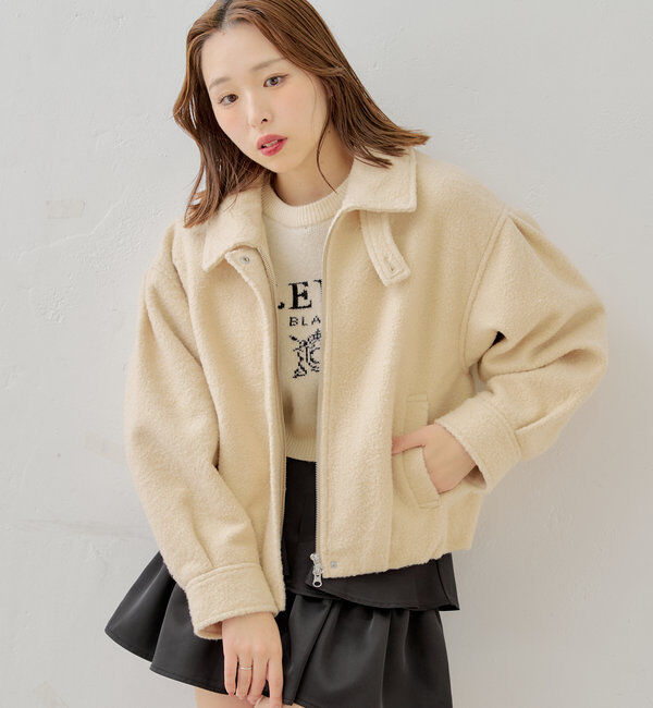  「スタンドツイードジップブルゾン」|ブルゾン・スタジャン|アイボリー