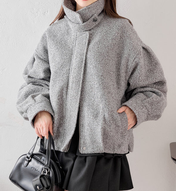  「スタンドツイードジップブルゾン」|ブルゾン・スタジャン|グレー