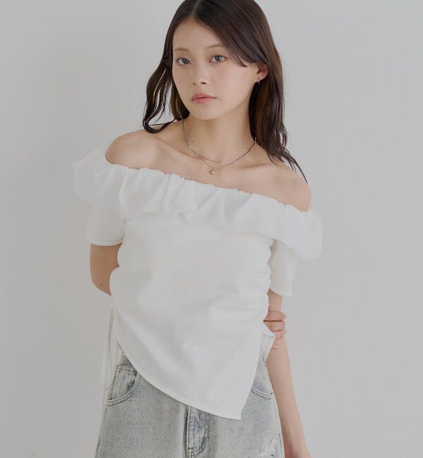  「バルーンフリルドッキングギャザーニット」|ニット・セーター|ホワイト