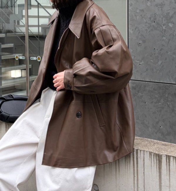  「【サイズ展開あり】レザーミドルコート」|その他|