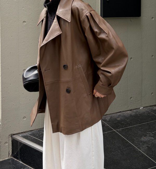  「【サイズ展開あり】レザーミドルコート」|その他|