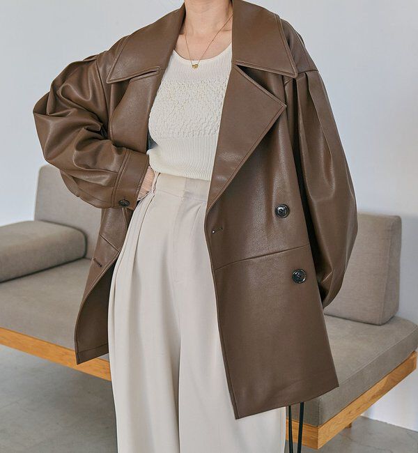  「【サイズ展開あり】レザーミドルコート」|その他|