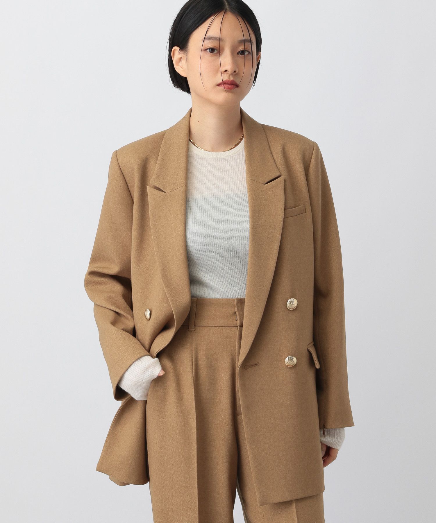 A part by 「【セットアップ対応】Ｗテーラードスリットジャケット」|テーラードジャケット|キャメル